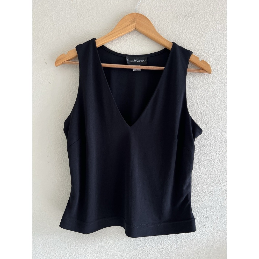 Jessica McClintock  Y2K Vintage Black Tank Top Size Large Neutral Minimalist